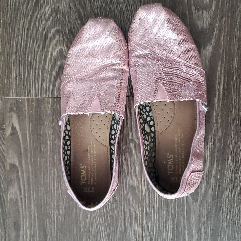 TOMS Pink Glitter Flats 7.5 Women's Shoes - Slip On